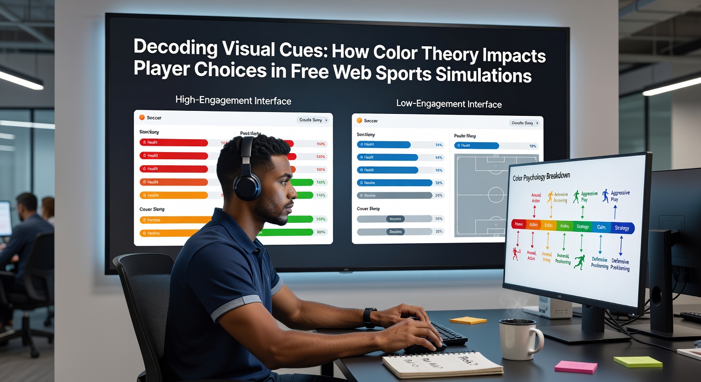 Players interacting with color-coded strategy menus in a free web sports simulation during a multiplayer match