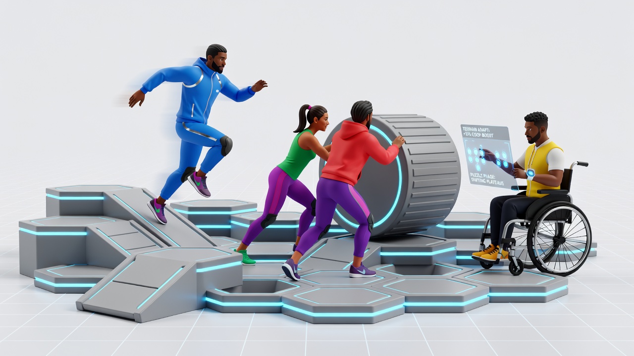 Team members adapting to real-time terrain changes during a browser puzzle athletic event
