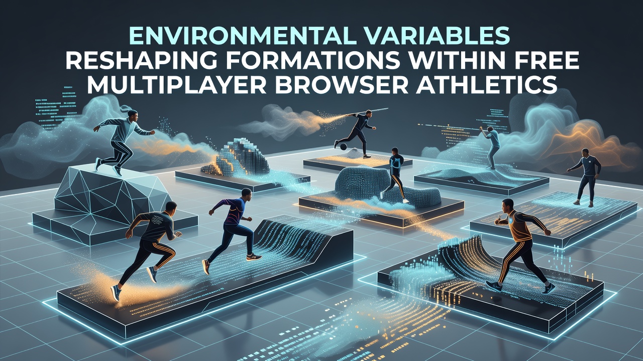 Browser-based multiplayer athletic simulation showing dynamic environmental effects on player positioning and team structures during an online match