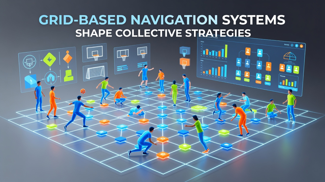 Team coordination view highlighting timed grid cell activations during a multiplayer match combining sports and puzzle adventure features
