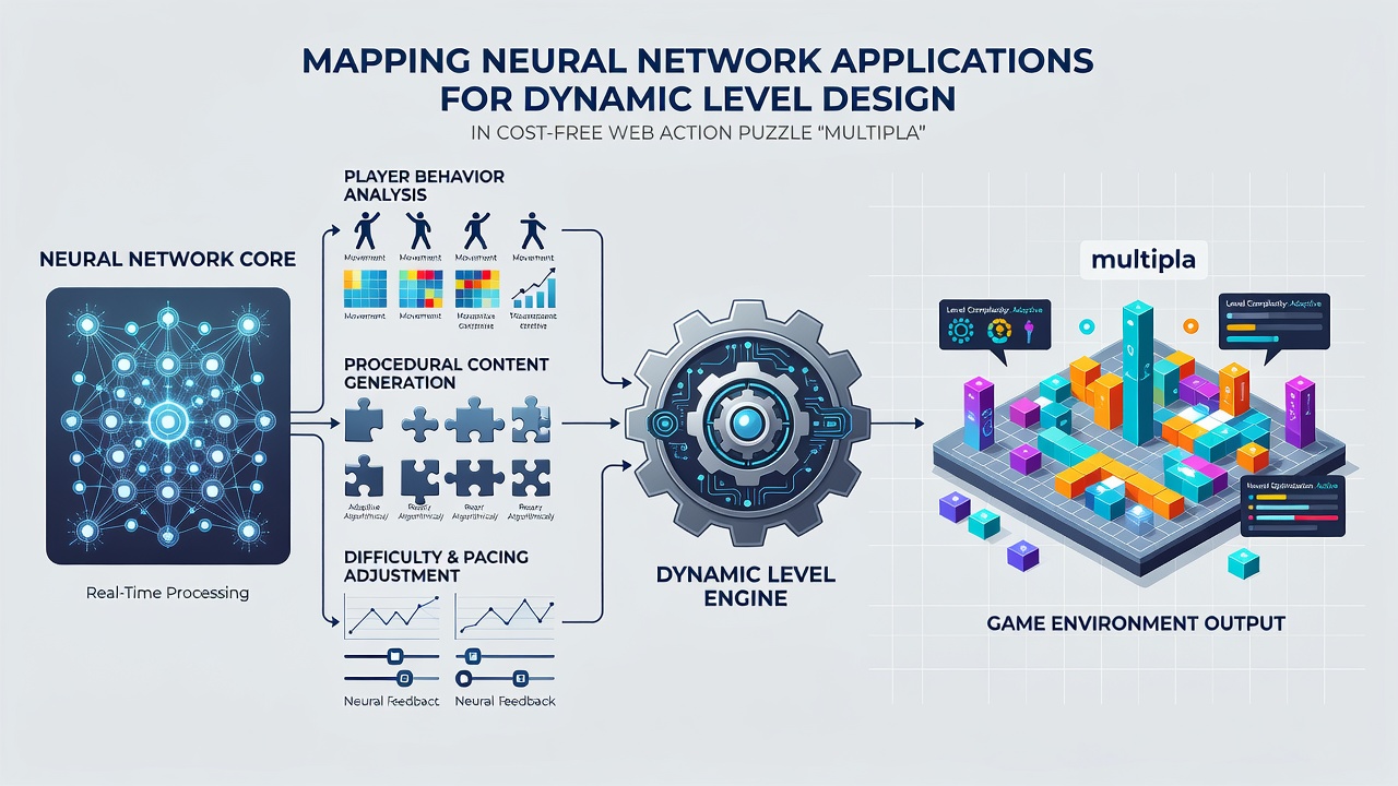 Dynamic level adaptation example showing neural network outputs in an action puzzle web game