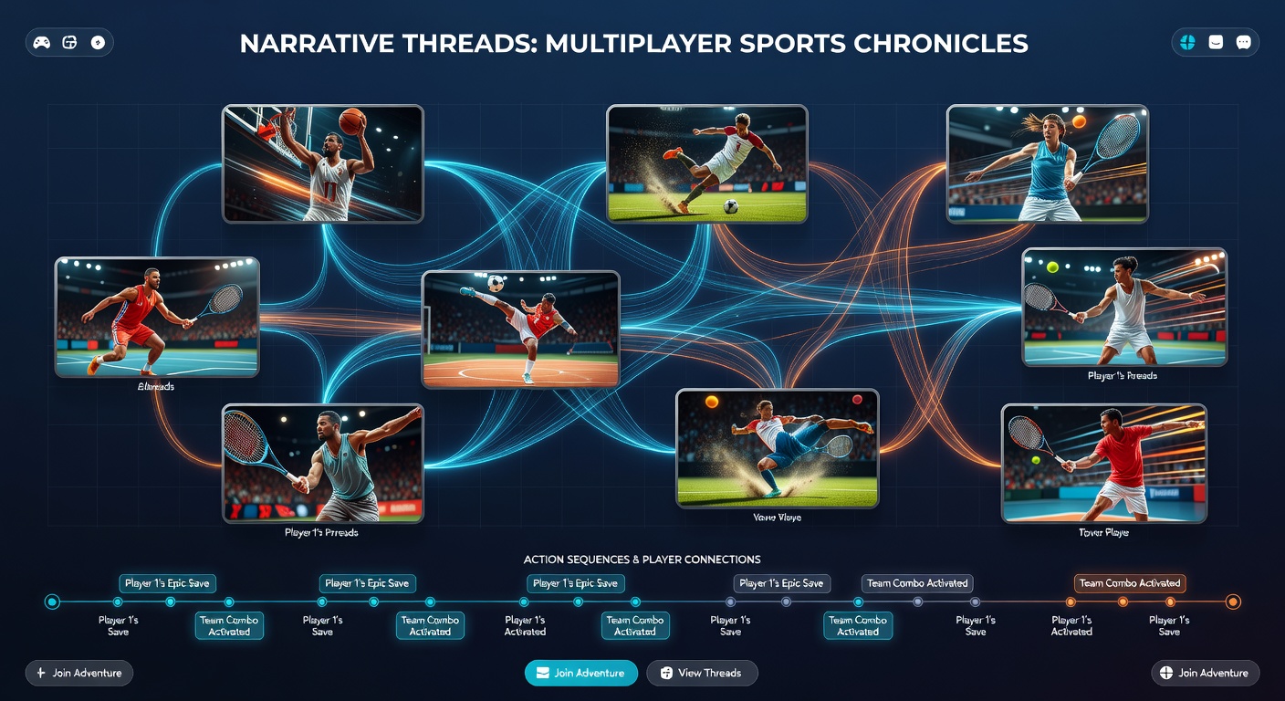 Diagram showing story threads weaving through sequential gameplay moments in free multiplayer browser sports titles
