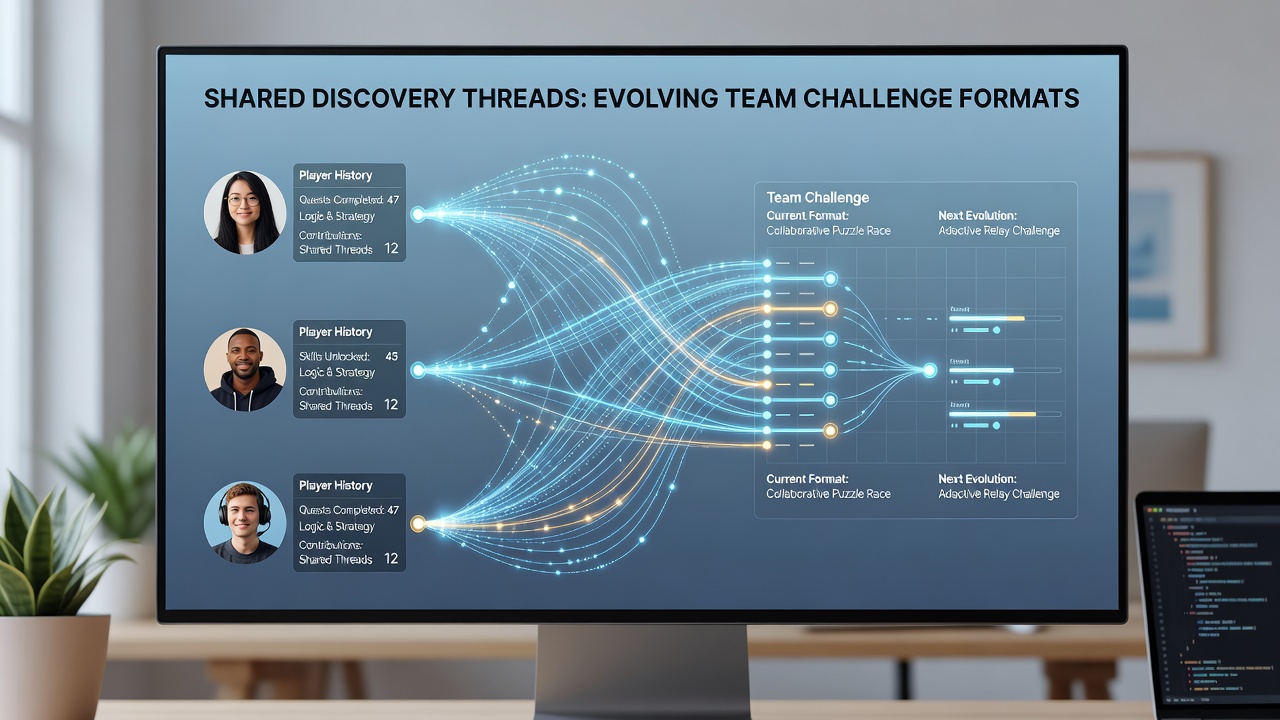 Mid-article view of evolving browser team challenge where player histories shape puzzle mechanics and collective strategy options